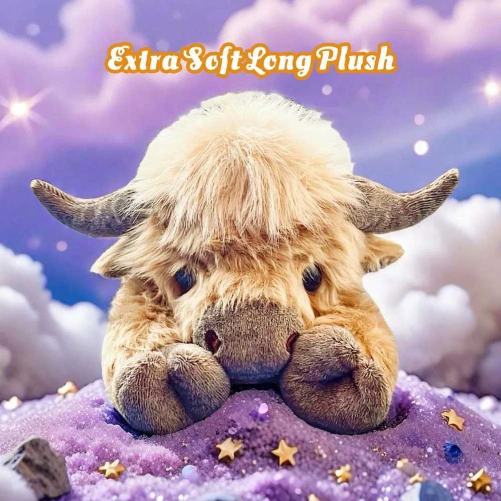 35cm Simulation Lying Highland Cow Plush Animal Doll Soft Stuffed Lying Highland Cow Plush Toy Kawaii Kids Xmas Gifts Home Decor J250926
