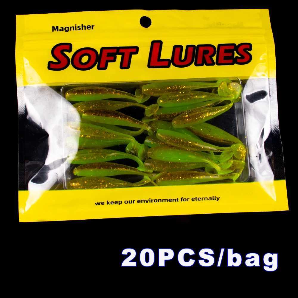 Magnisher 20pcsbag Soft Baits Lures 45cm55cm Ttail Quality Silicone Soft Plastic Padd Tail Swimbait W250926