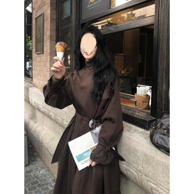 Hepburn Sle HighEnd Long Coat Elegant Tie Waist Brown Trench Coat for Women W250926