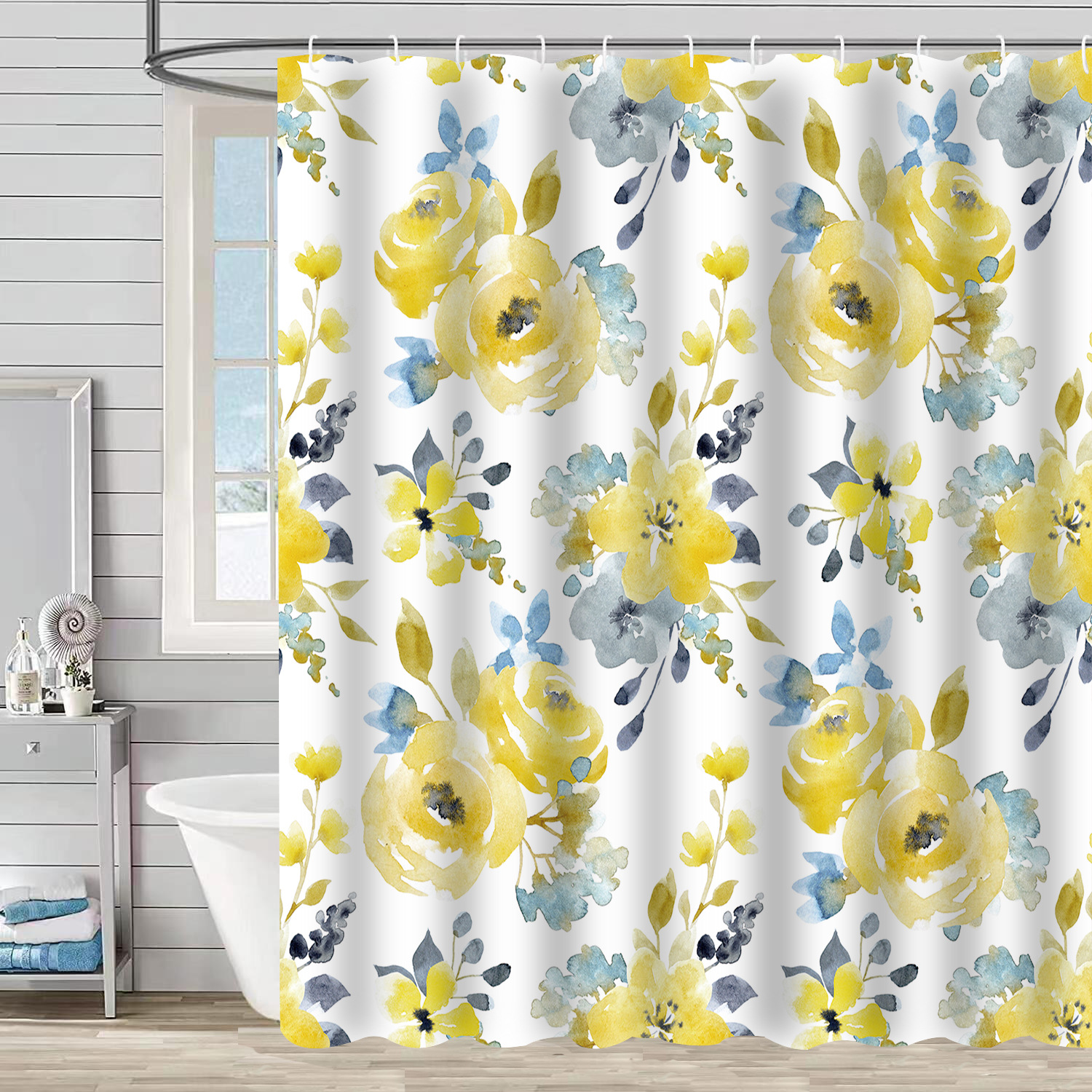 YL-37357 Waterproof Shower Curtain 3D Printed Tropical Jungle Plant Leaves and Flowers Season Polyester Shower Curtain with Hook