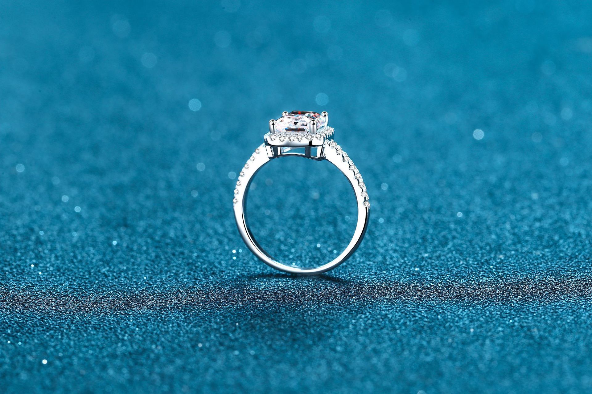 Rings for women Engagement ring with box lab grown diamond ring Square ring Pure silver ring 1 CT 2CT four claw shaped moissanite ring