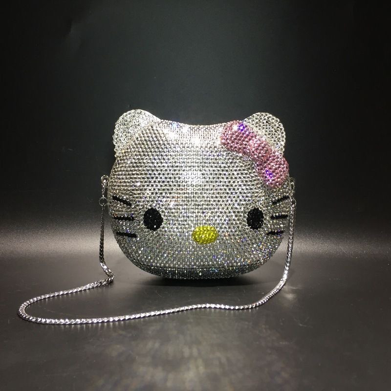 Sanrio Hello Kitty Anime Cartoon Shape Rhinestone Cartoon Full Of Diamonds Dinner Bag Handmade Diamond-set Ladys Clutch Christmas Giftw250621