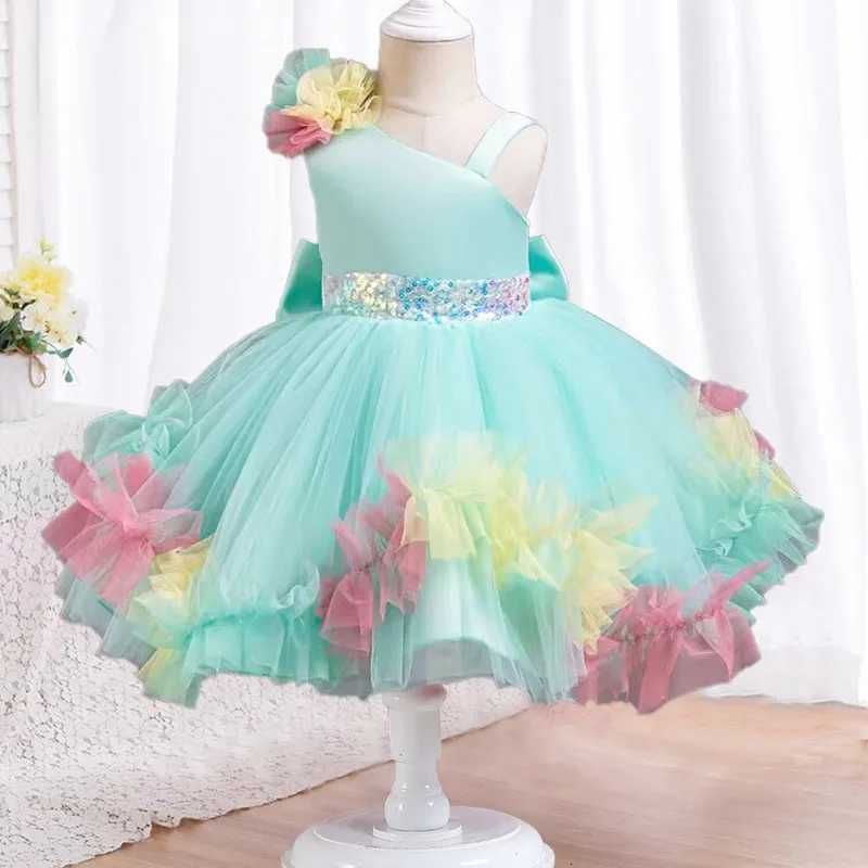New One Shoulder Lace Girl Party Dress Elegant Girl Christmas Prom Evening Dress sheer 06Y Flower Boy Walk Show Fluffy Dress Z250926