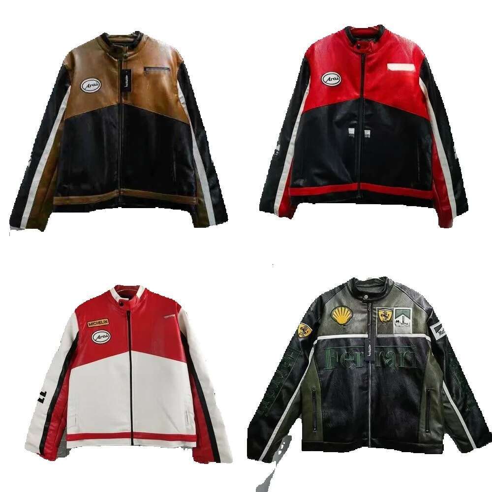 2025 new Mens jackets F1 PU leather jacket fully embroidered heavy-duty patchwork handmade Gothic punk retro style racing motorcycle Windpro