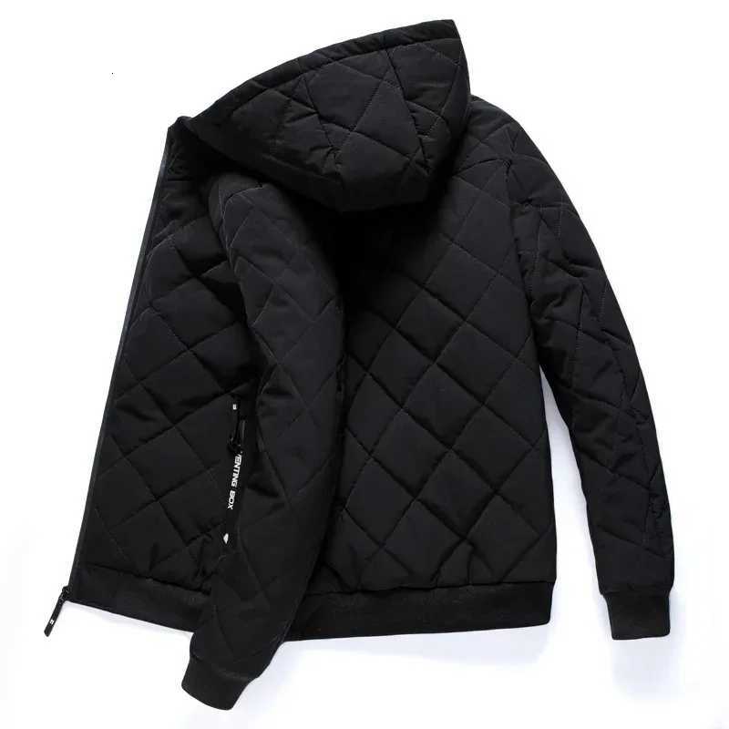 Men Winter Jacket Hooded Coat Padded Thick Zipper Closure Men Coat Stand Collar Long Sleeve Windproof Soft Warm Outerwear W250926