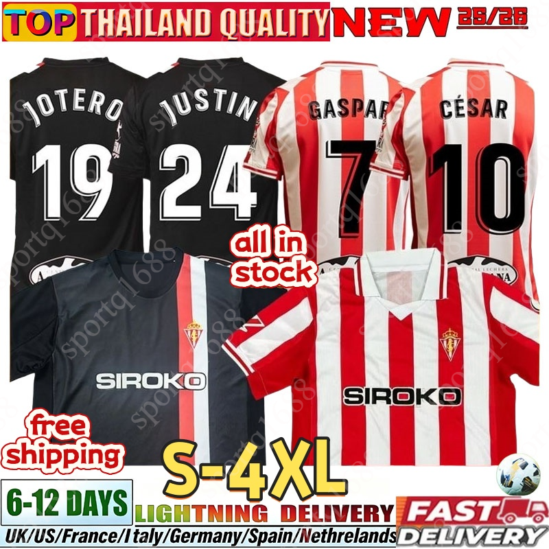 Sporting de Gijon 25 26 Soccer Jerseys 84 86 94 95 01 02 08 09 Retro 2025 2026 David Villa Gelabert COTE DUBASIN CAMPOS camiseta de futbol hombre football shirt Men kids