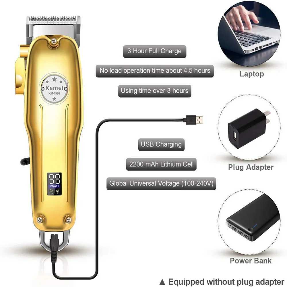 Kemei 1986 Hair Clipper Professional Barber Trimmer Lcd Display Electric Hair Cutting Machine USB Cordless Cutter Razor for Men R250926