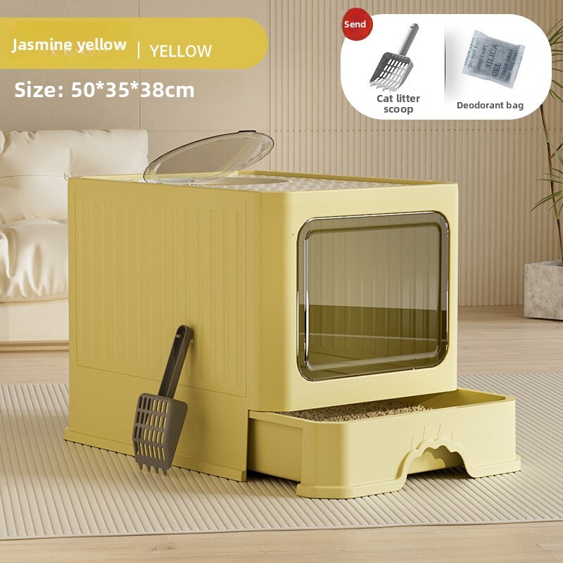Fully Enclosed Extra Large Drawer Type Top Entry Anti-Odor Anti-Splash Litter Box Cat Toilet for Cats