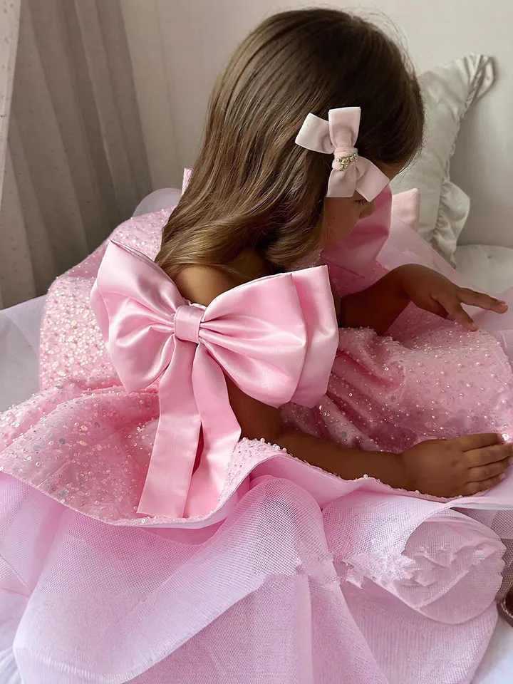 Light Luxury Girls Pink Princess Ball Gown Children Cute Bow Design Birthday Wedding Party Dress y1663 Z250926