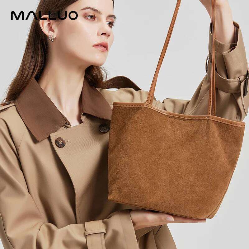Female Soft Cowhide Durable Casual Handbag Women's Suede Cow Leather Shoulder Bags Ladies Fashion Trend Commute Handbags Girls Suotong2509