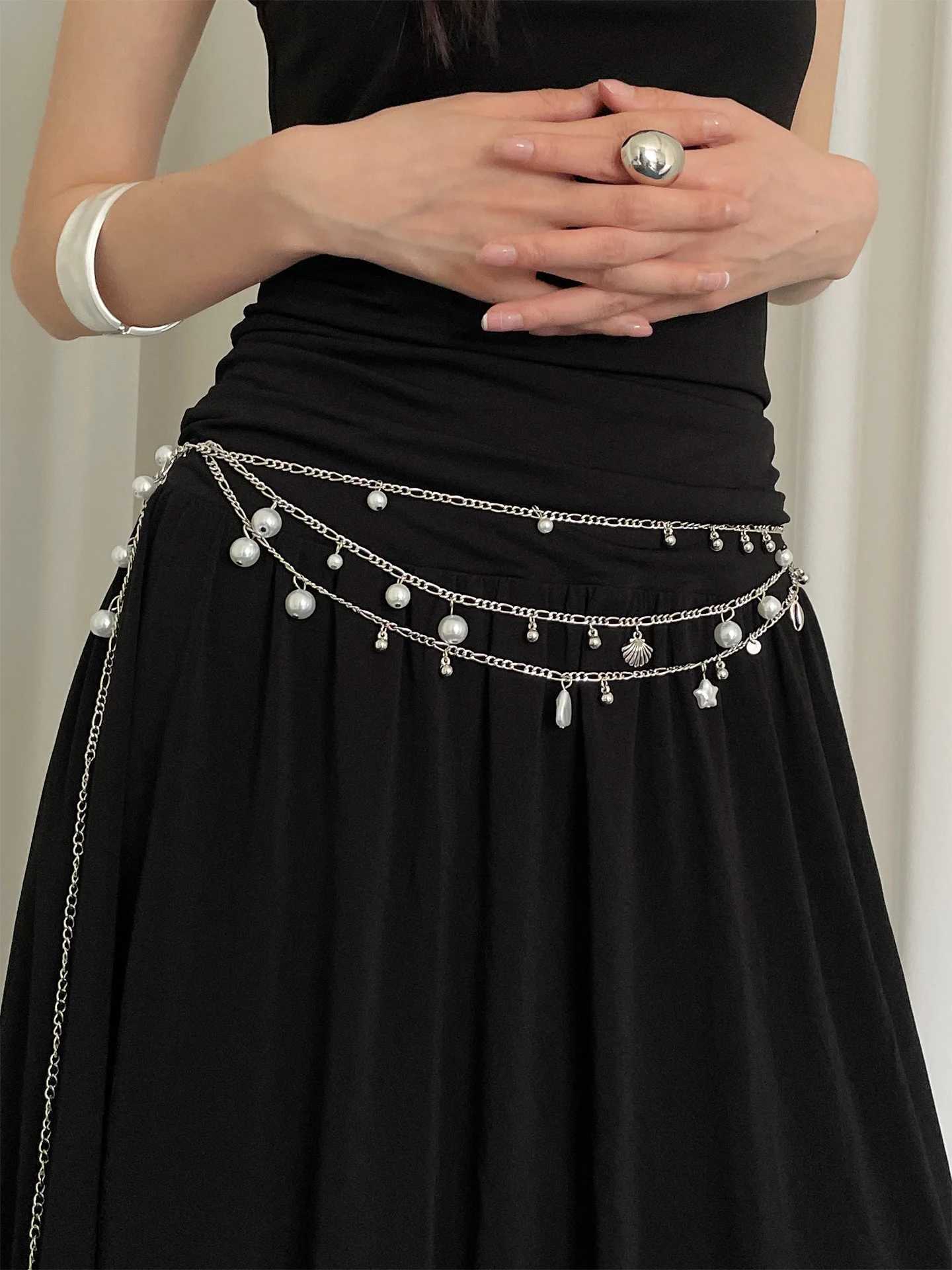Fashionable MultiLayer Pearl Metal Waist Chain For Women Bohemian Waist Belt Decoration To Match With Skirts L250926