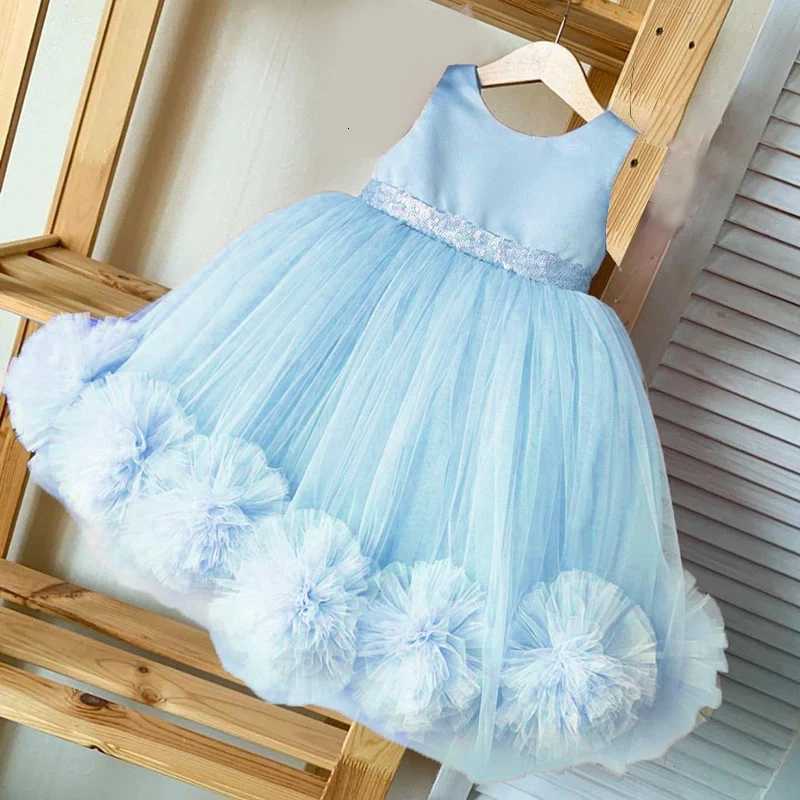 Fluffy Trailing Flower Party Dresses For Girls Wedding White Bridesmaid Birthday Princess Dress Lace Bow Girl Evening Ball Gown Z250926
