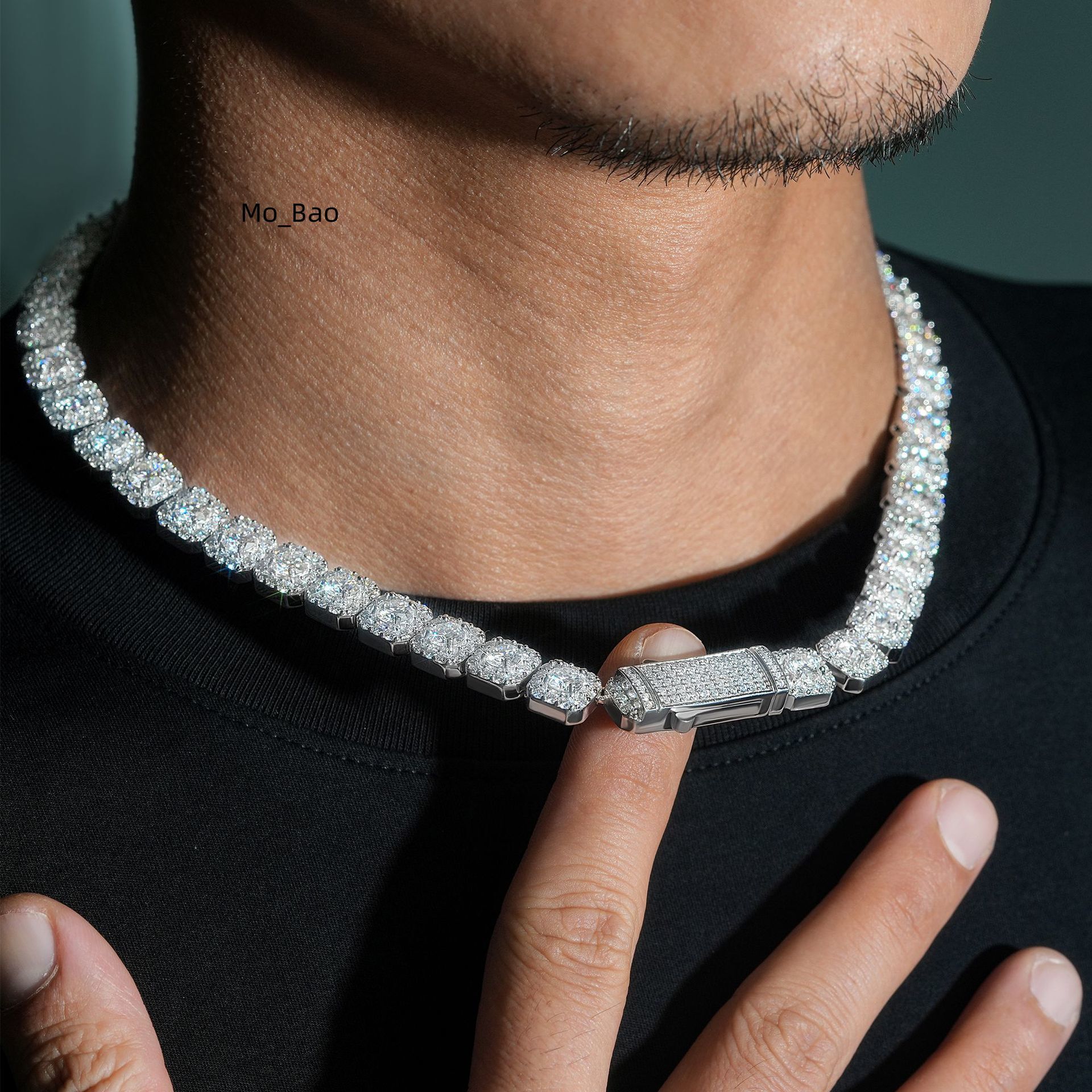 Mens Hip Hop Jewelry Tennis Link Bracelet Moissanite Diamond Choker with Iced CZ Clustered Tennis Necklace Gift