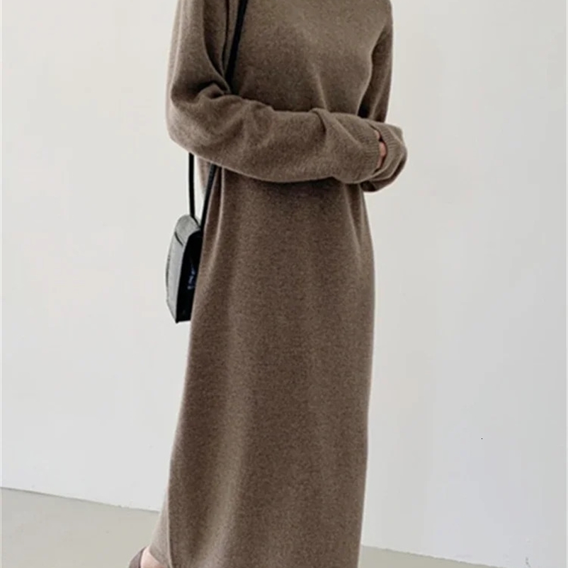 REALEFT Autumn Winter Loose Turtleneck Straight Women Sweater Dresses Long Sleeve Warm Knitted Chic Long Dresses Female 240729
