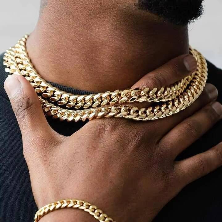 Hip Hop Necklace Men Chain Stainless Steel Necklace Solid Gold Hip Hop Miami Cuban Link Chain 18k14k Gold Chain