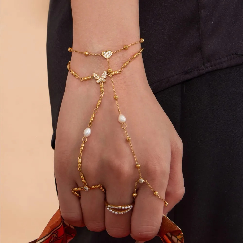 Dainty Hand Chain Bracelet In Stainless Steel 18k Gold Plated With Cubic Zirconia Shiny Zircon Handchain Bracelets For Women 250922