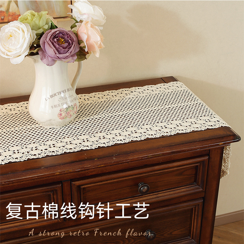 Chest of drawers, table runner, hollow retro art cotton thread crochet lace tablecloth, TV cabinet, shoe cabinet, coffee table cover KZBZ01