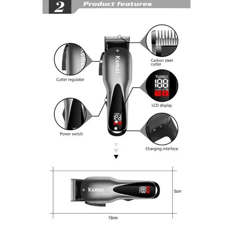 Kemei KM1929 Electric Trimmer Beard Trimmer Professional Rechargeable Hair Cutting Machine LED Display Hair Trimmer Razor R250926