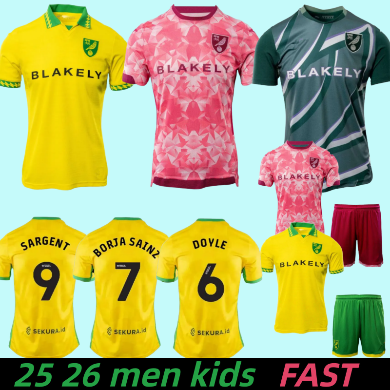 25 26 Norwich Cities Soccer Jerseys men kids kit 2025 26 Home Yellow Away Green Third Maillot de Foot Sargent Football shirt