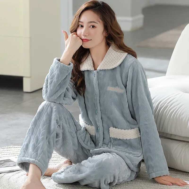 Womens Winter Thick Coral Fleece Flannel Pajamas Set Home Clothes Warmth Comfortable Sleepwear New Hot Sale Of The Season Style Z250925