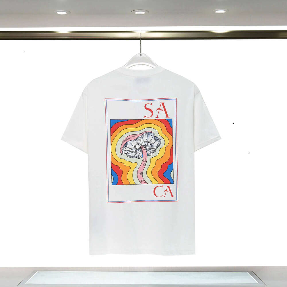 Casas Blancas Tshirt Mens Graffiti Casasblanca Shirt Designer T Shirt Unisex Rainbow Mushroom Graphic Tee Trend Couple Outfits Streetwear Casual Baggy Tops C59