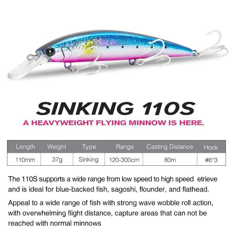 TSURINOYA 110mm 37g Heavy Weight Sea Fishing Lure Max 80m Ultra Long Casting Sinking Minnow WIZARD 110S Artificial Hard Baits W250926