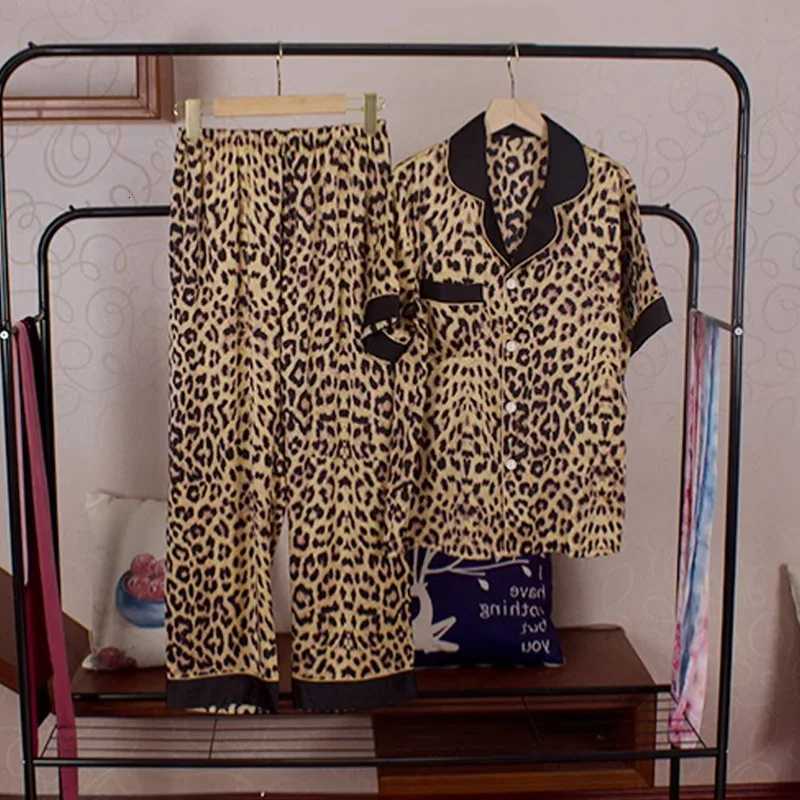 Spring and Summer New Ladies Ice Silk Ins Korean Pajamas Homewear Suit Sexy Leopard Print Pajamas Girls Nightgown Homewear Z250925