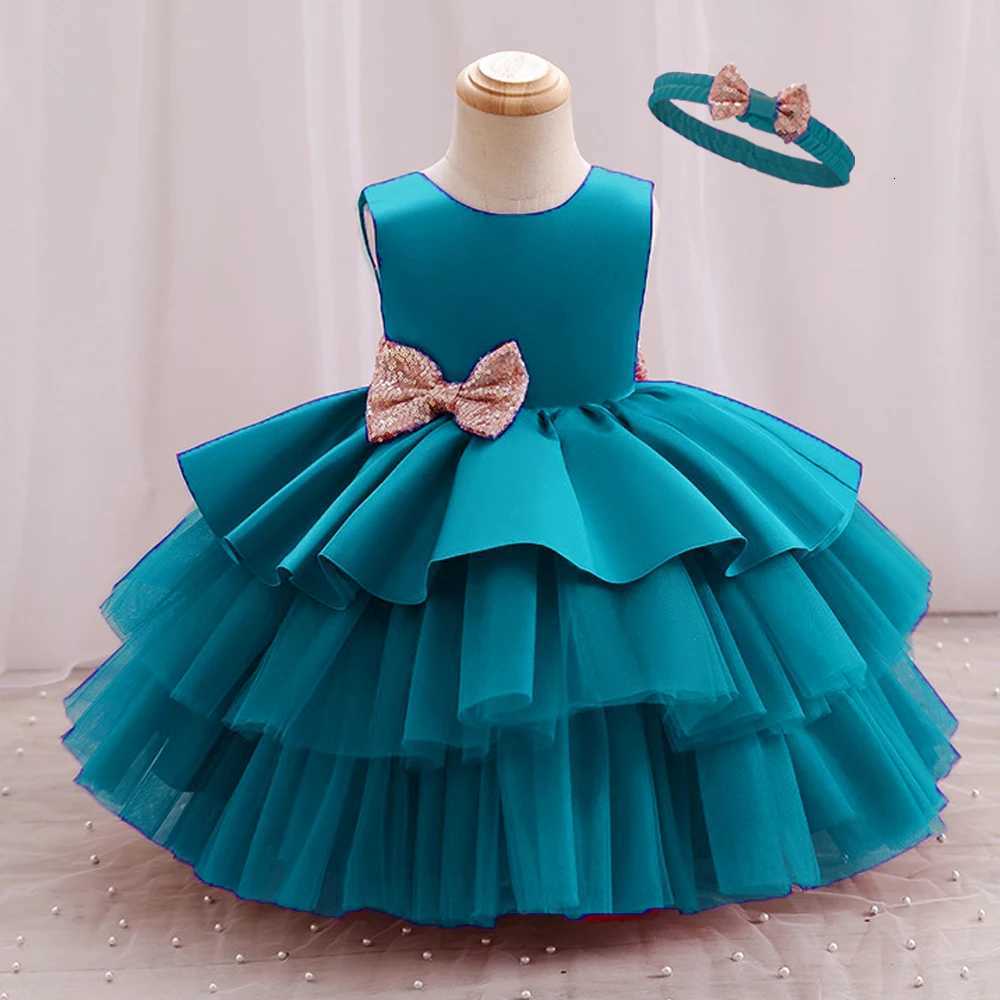 2024 New Summer Big Bow Dress for Baby Girls Tulle Cute Sequin Kids Birthday Princess Party Dress Solid Elegant Wedding Clothes Z250926