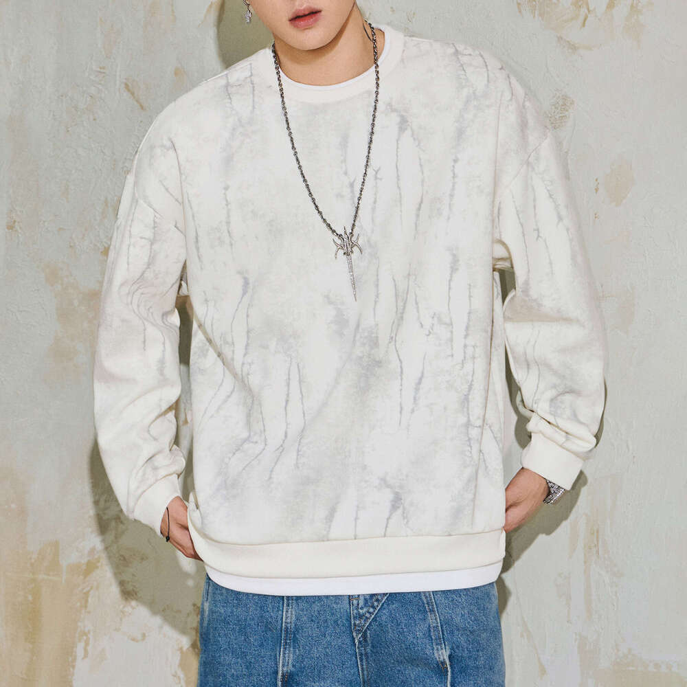 Neck Sweatshirt for Men, Autumn and Winter Style, Fake Two-Piece Patchwork Pullover, Loose Long Sleeve Men's Base Shirt