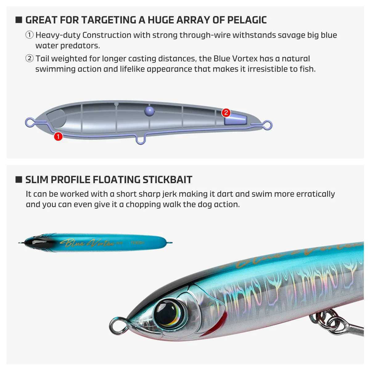 Noeby Blue Vortex Floating Stickbait Fishing Lure160mm 46g Artificial Hard Bait for GT Tuna Kingfish Saltwater Fishing lure W250926