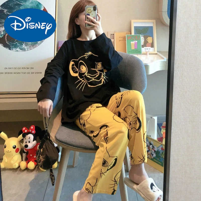 Disney Womens Pajamas Sets Spring Autumn TwoPiece Cute Print Pyjama Long Sleeve Pijama Home Clothes Twopiece H250926