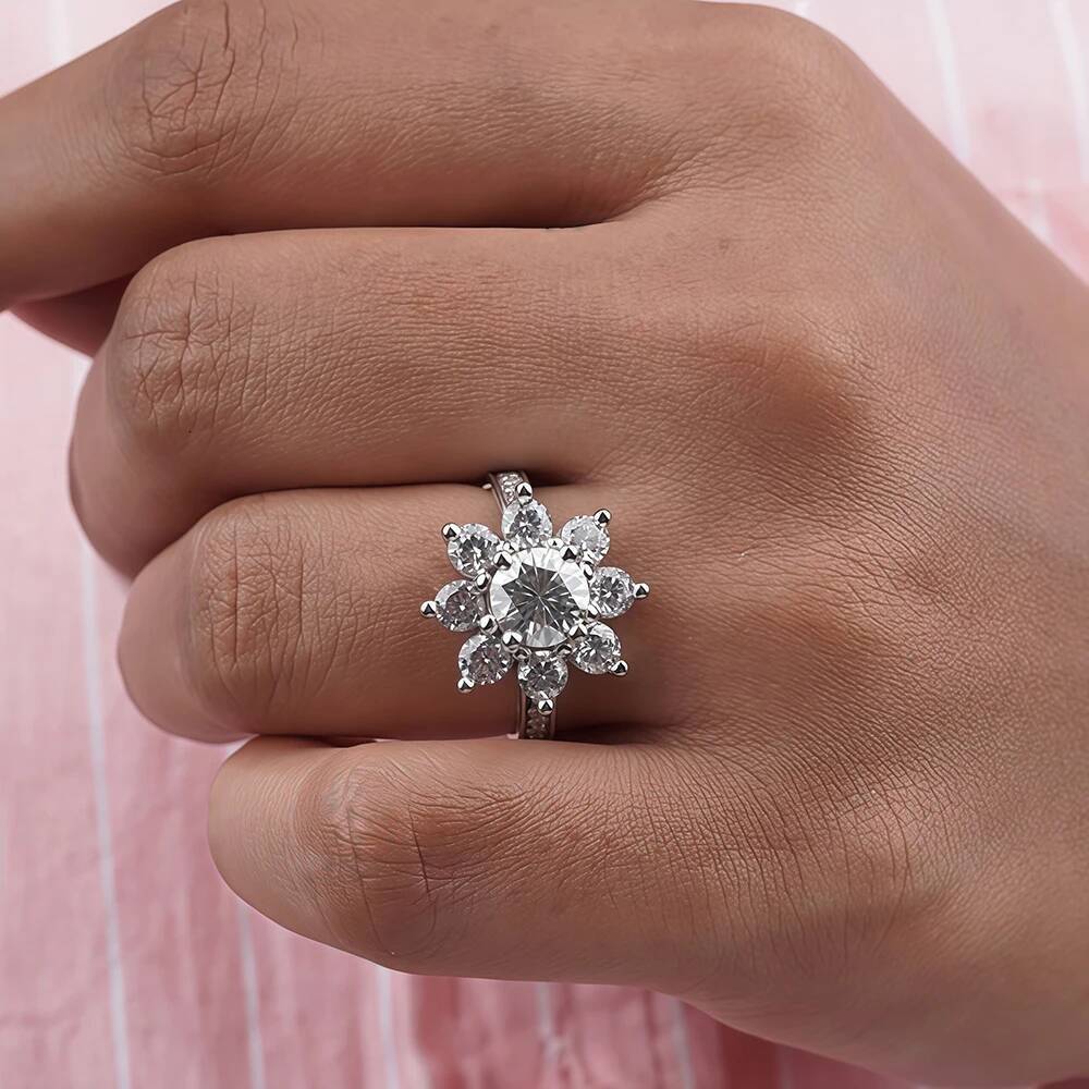 12carat Sunflower Moissanite Halo Diamond Ring with Gra 925 Sterling Silver Engagement Ring Wedding Band for Women Fine Jewelry