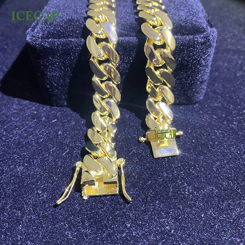 14MM Men 18K Gold Plated Cuban Link Chain 925 Sterling Silver Hiphop Cuban Chain Necklace