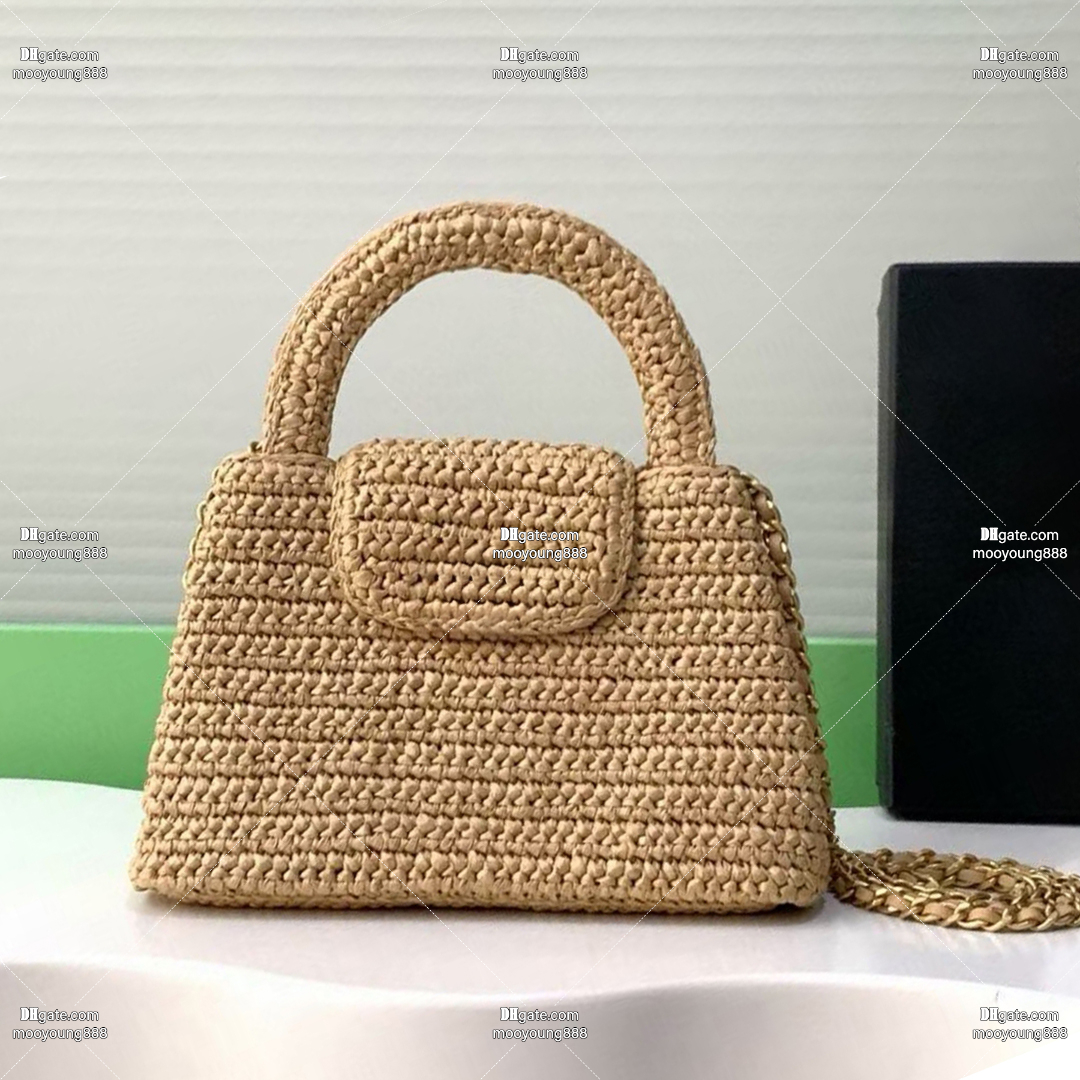 12A Upgrade Mirror Quality Designer Mini Straw Bags for Women Luxury Chain Bag 19cm Handbags Beige Shoulder Bags Crossbody Purse with Box