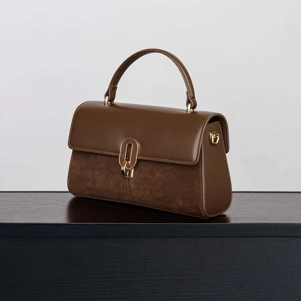 Suede spliced cowhide womens handbag 2025 autumn and winter new niche design simple highquality oneshoulder crossbody bag Z250926