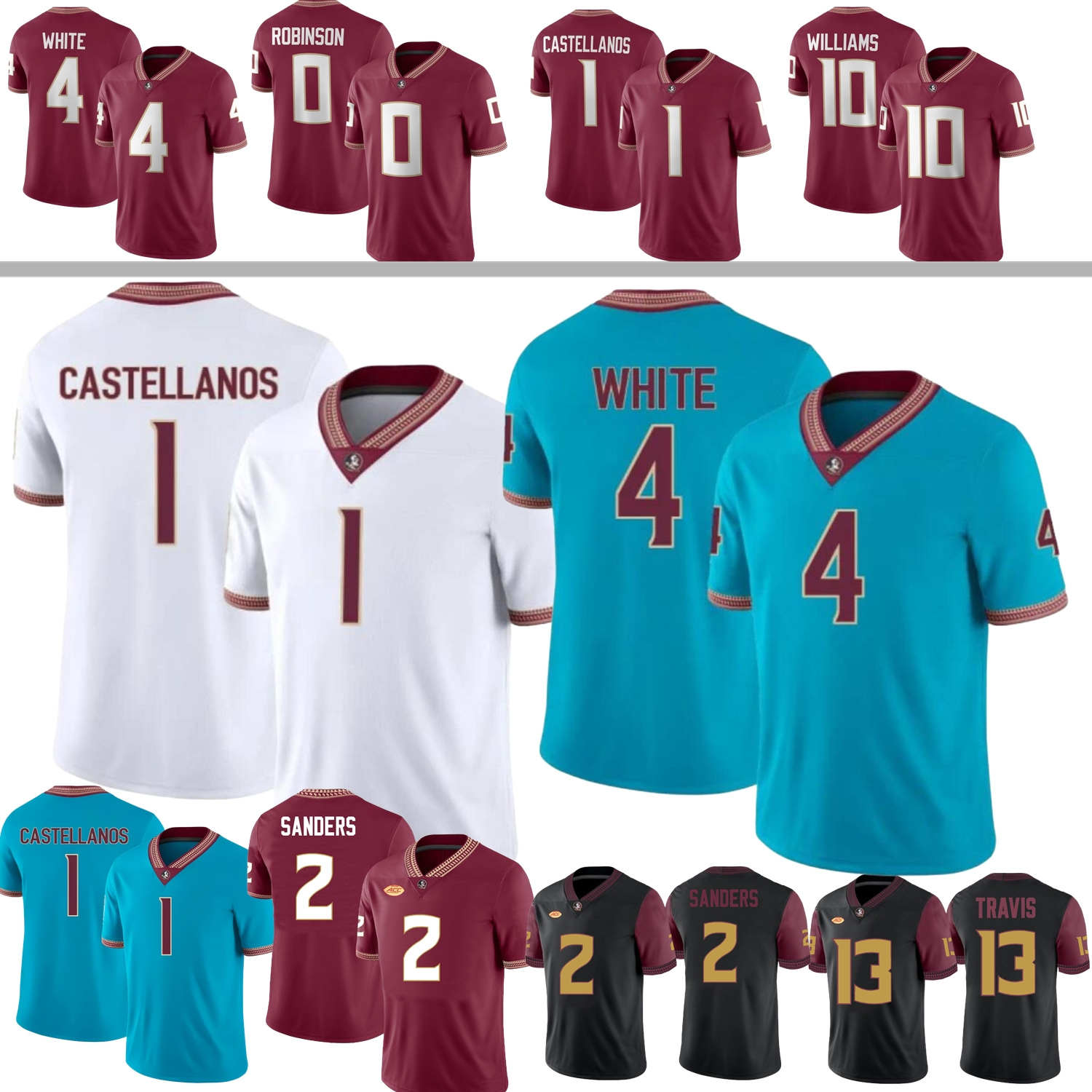 FSU Football Jersey College Tommy Castellanos Duce Robinson James Williams Squirrel White Micahi Danzy Landen Thomas Davis Lyons Travis Coleman Thompso 765 765
