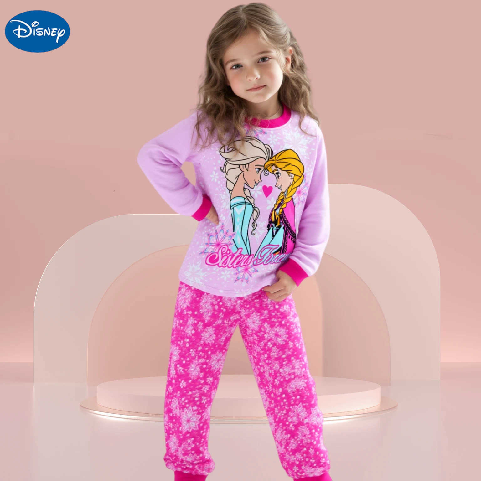 Disney New Kids Pajama Set Cotton Soft Elsa nightwear Anna Print Loungewear Long Sleeve Pjs Sleepwear for Toddler Boys Girls nighty H250926