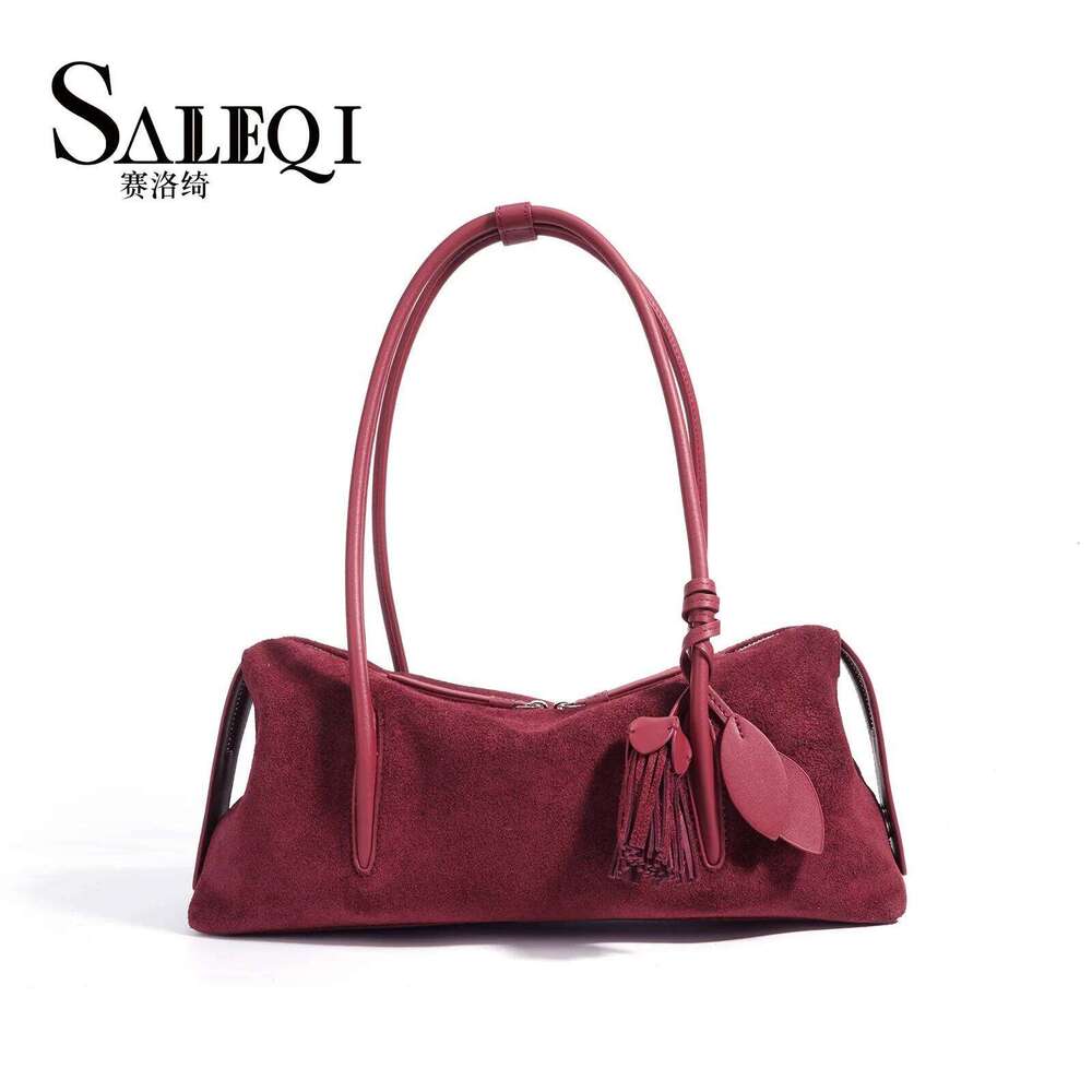 Autumn Winter Genuinw Grade In New Hag Designer Bowling Tote Suede Cow Leather Women's Armpit Shoulder Crossbody Bag