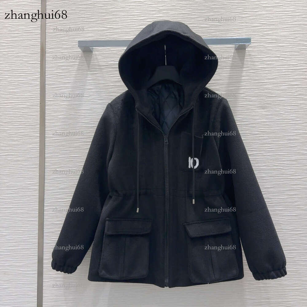 Winter Women's Cotton Jacket Designer High-Quality Hooded Black Brand Letter Print Logo Design Large Pocket Warm Suitable for Outdoor Wear