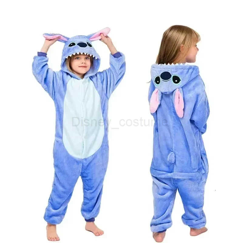 Disney Cartoon Lilo Stitch OnePiece Pajamas Children Plush Kigurumi Onesies Winter Warm Clothes Boys Girls Christmas Gift H250926