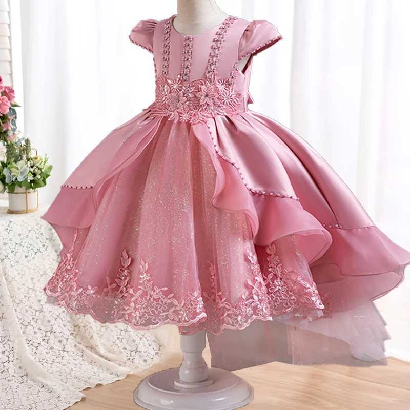 New Princess Dress Aircraft sleeve Tulle Kids Summer Girls Wedding Birthday Party Children Prom Costume Formal Evening Clothes Z250926
