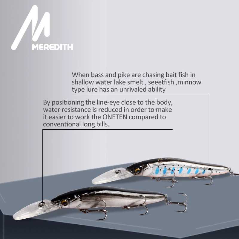 MEREDITH Slow Sinking or Flaoting 110mm Minnow Wobbr Artificial Hard Bait Depth 03m Bass Pike Bait Tack W250926