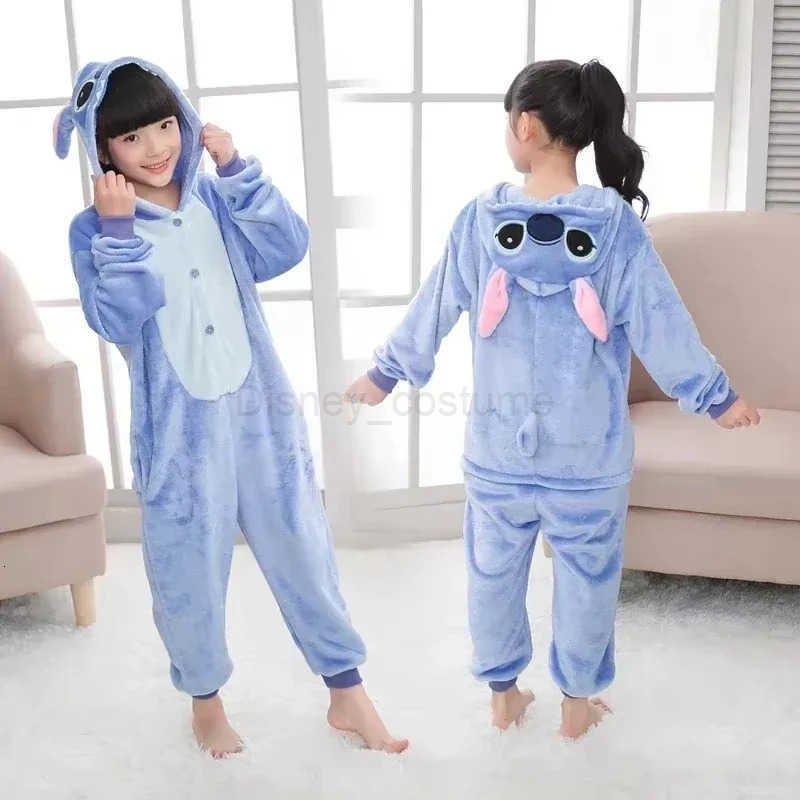 Disney Cartoon Lilo Stitch OnePiece Pajamas Children Plush Kigurumi Onesies Winter Warm Clothes Boys Girls Christmas Gift H250926