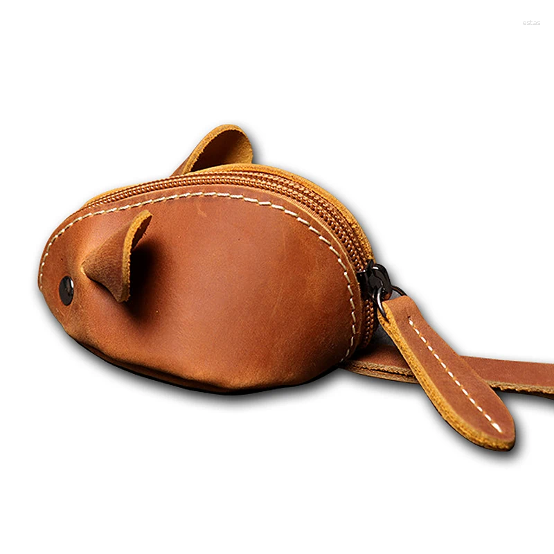 Coin Purses Quality Handmade Genuine Leather Purse Women Men Key Bag Cute Cartoon Mouse Zip Change Earphone Pouch Children's Toys