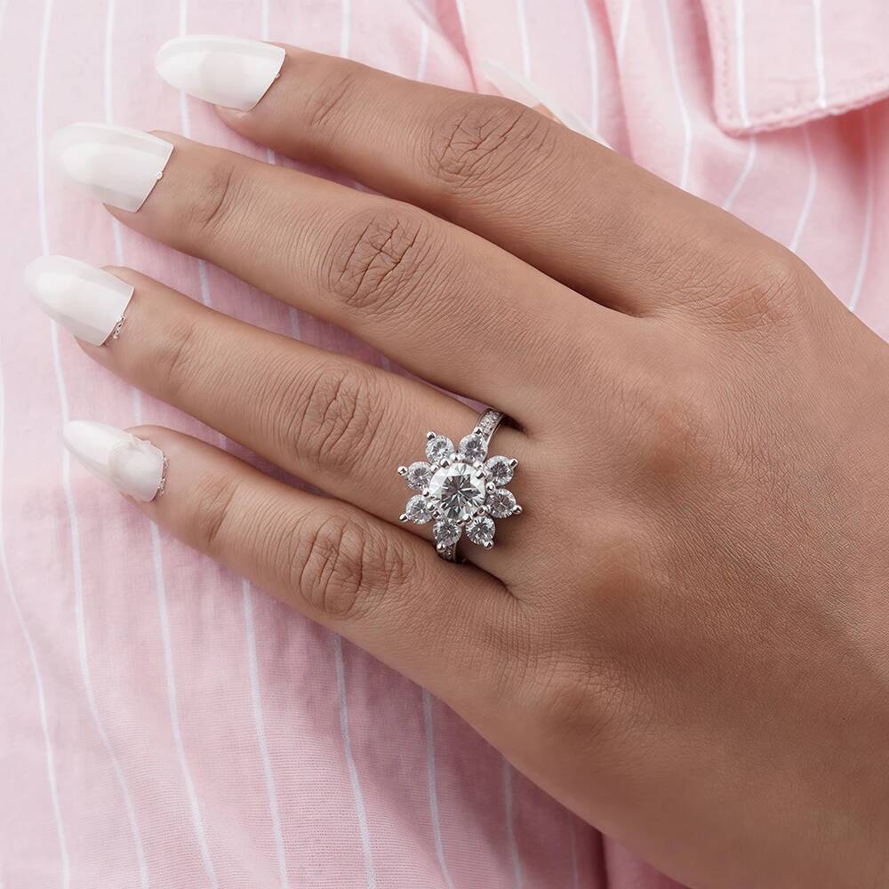 12carat Sunflower Moissanite Halo Diamond Ring with Gra 925 Sterling Silver Engagement Ring Wedding Band for Women Fine Jewelry