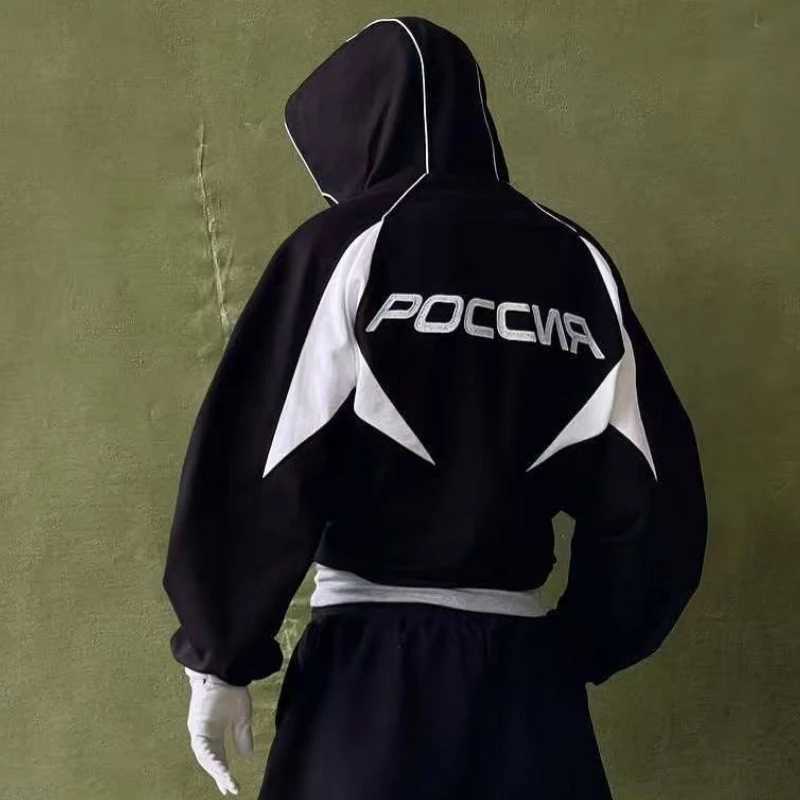 Harajuku embroidered letter splicing highquty oversized hoodie for men clothing y2k strtwear hip hop skateboard sweatshirt T250926