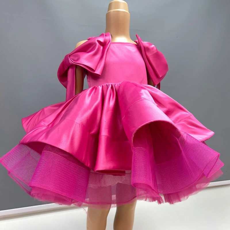 Girls Party Dress Bow Bubble Sleeves Solid Color Fluffy Mesh Princess Birthday Formal Dresses H31201 Z250926