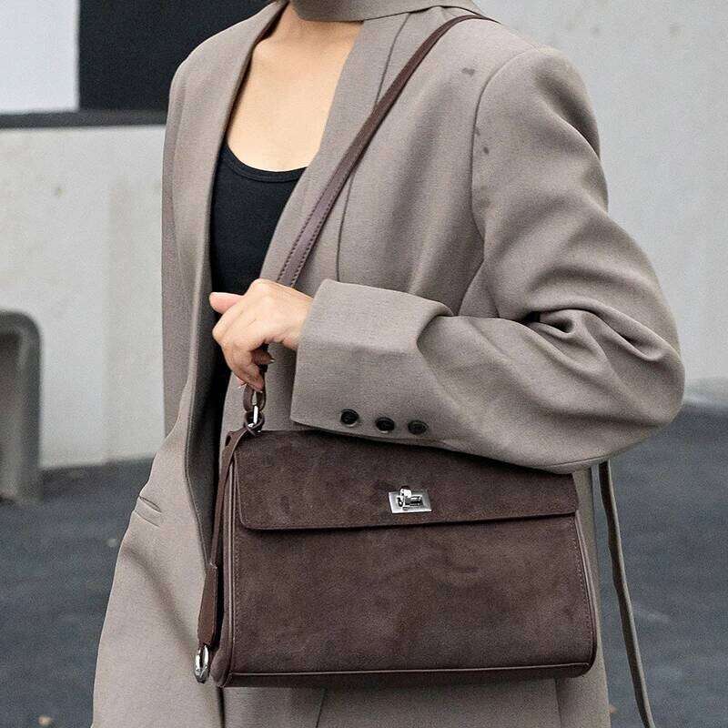 Autumn Winter Women's Suede Top Grain Leather Crossbody Handbag Designer Shoulder Vintage Messenger Bag Suotong2509