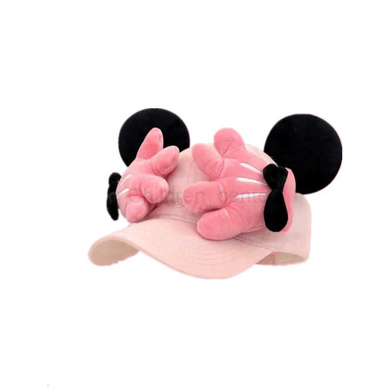 Disney Pink Cute Mickey Little Hand Baseball Hat Female Cartoon Creative Face Show Small Duck Tongue Hat Travel Sunscreen Hat Girl Gift H250926