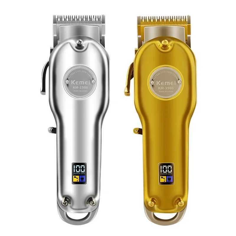 Kemei 1986 All Metal Barber Professional Hair Clipper Electric Cordless LCD Hair Trimmer Gold Silver Men Hair Cutting Machine R250926